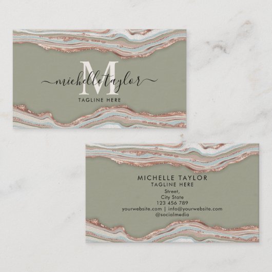 モノグラムボーホアーストーンアゲートセージ緑 名刺 (正面/裏面)