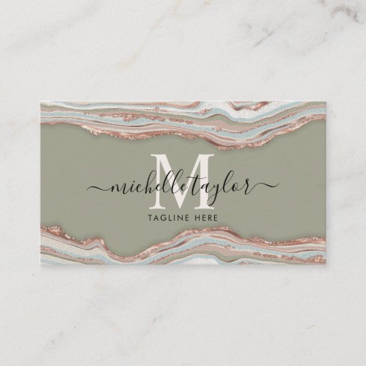 モノグラムボーホアーストーンアゲートセージ緑 名刺 (正面)