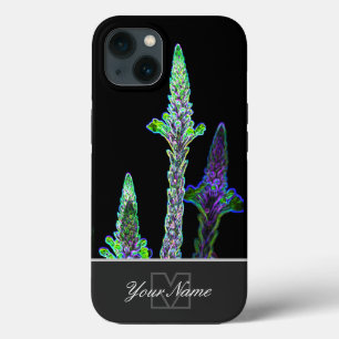モノグラムポップ・アートのでネオン・アートの緑の花のマクロ!カルシウム iPhone 13ケース
