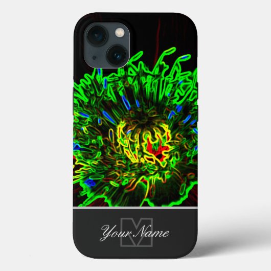 モノグラムポップ・アートのでネオン・アートの緑の花のマクロ! Case-Mate iPhoneケース (裏面)