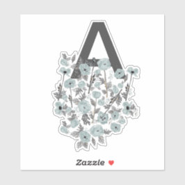 モノグラムポピーズグレーブルーブラックウォーターの色フローラ シール