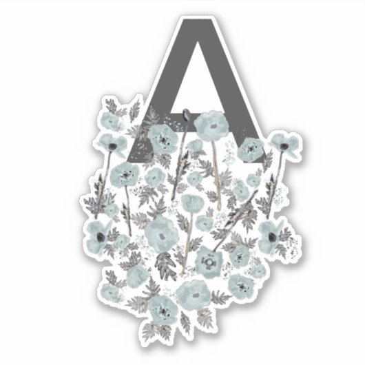 モノグラムポピーズグレーブルーブラックウォーターの色フローラ シール (正面)