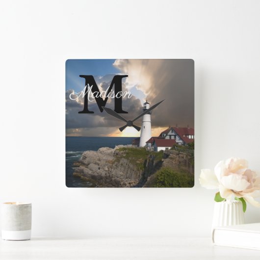 モノグラムポートランドヘッドライトハウスメイン写真名 スクエア壁時計 (ホーム)