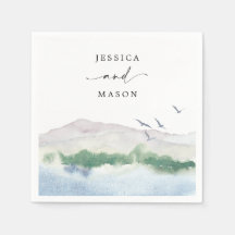 モノグラムマウンテン結婚レイクズカクテルナプキン