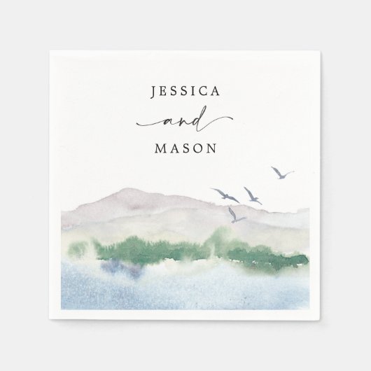 モノグラムマウンテン結婚レイクズカクテルナプキン スタンダードカクテルナプキン (正面)