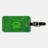 モノグラムマザーボードコンピュータ回路 – dark green ラゲッジタグ (正面横)