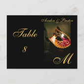 モノグラムマスカレードマスク金ゴールドテーブルプレイスカード ポストカード (正面)