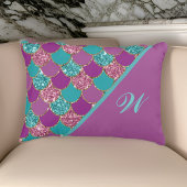 モノグラムマゼンタパープルピンクティール(緑がかった色)マーメイドはかりで測 アクセントクッション