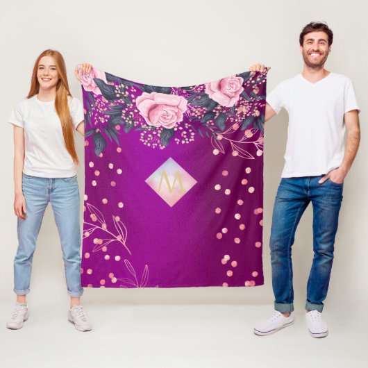 モノグラムマゼンタロセゴルドピンク金属グリッター フリースブランケット (インサイチュ)