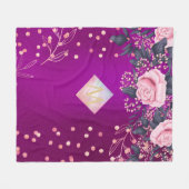 モノグラムマゼンタロセゴルドピンク金属グリッター フリースブランケット (正面(横))