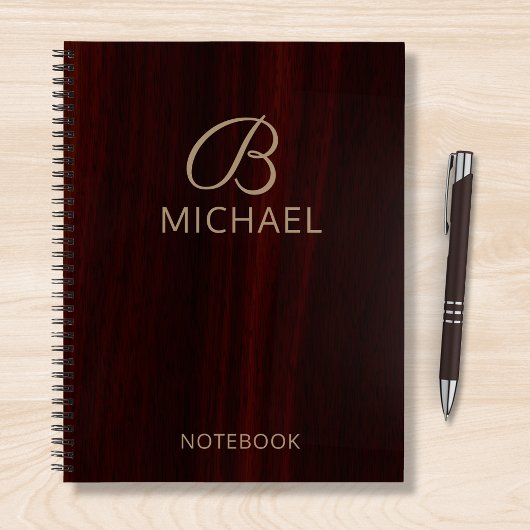 モノグラムマホガニー木材名パーソナライズされた前 ノートブック