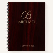 モノグラムマホガニー木材名パーソナライズされた前 ノートブック (正面)