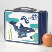 モノグラムマリンウォーター色オルカパーソナライズされた メタルランチボックス (インサイチュ)