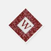 モノグラムマルーンベリーバースト水色の葉 スタンダードカクテルナプキン (角)