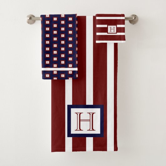 モノグラムマルーンレッドネイビーブルー バスタオルセット (インサイチュ)