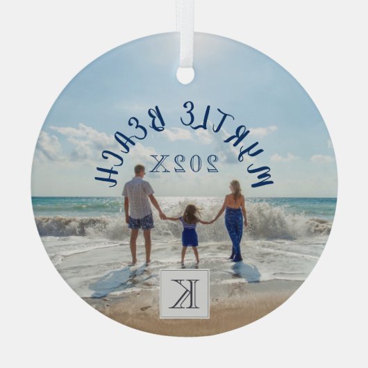 モノグラムマートルビーチ変更の任意のビーチ土産 ガラスオーナメント (裏面)