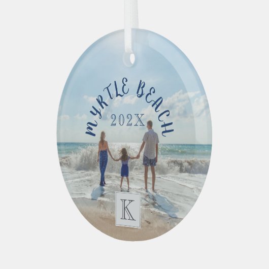 モノグラムマートルビーチ変更の任意のビーチ土産 ガラスオーナメント (正面左)