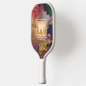 モノグラムマーブルウォーターカラー金ゴールドパープルグリーンブルー ピックルボールラケット (左)