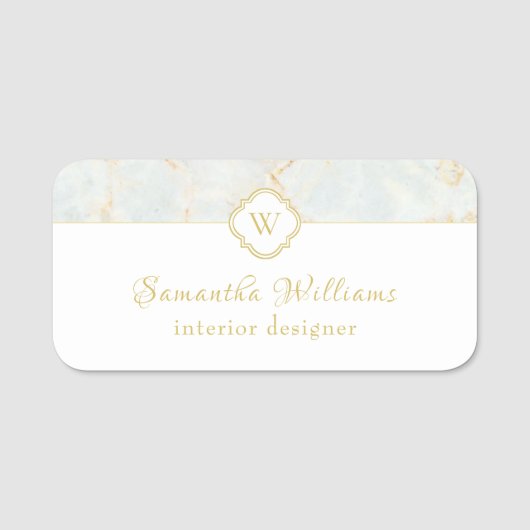 モノグラムマーブルエレガントホワイト金ゴールドプロフェッショナル 名札 (正面)