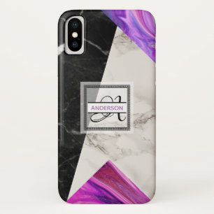 モノグラムマーブルブラックピンクパープルジオメトリック iPhone X ケース