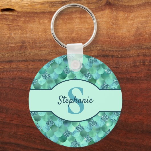 モノグラムマーメイドシーはかりで測グリーンアクアブルー キーホルダー (正面)