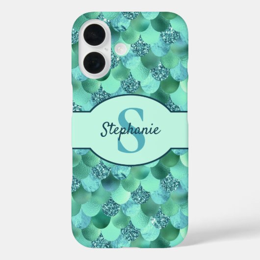 モノグラムマーメイドシーはかりで測グリーンアクアブルー Case-Mate iPhoneケース (裏面)