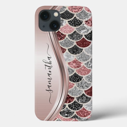 モノグラムマーメイドスケールグリッターピンクシルバー名 Case-Mate iPhoneケース (裏面)
