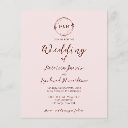 モノグラムミスティバラ予算結婚式招待状 (正面)