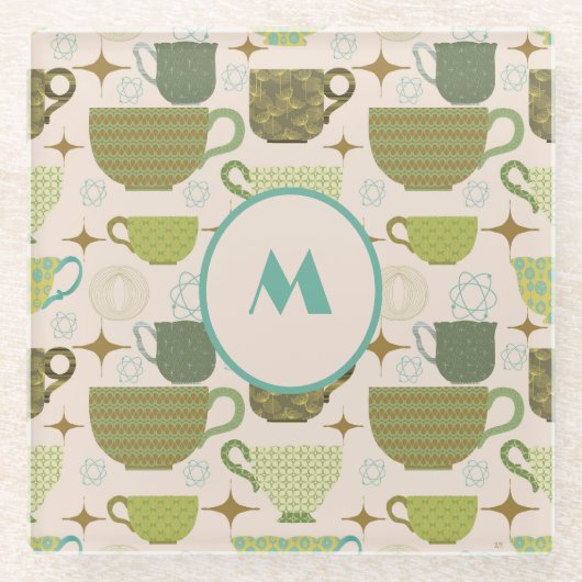 モノグラムミッドセンチュリーモダンティーカップ ガラスコースター (正面)