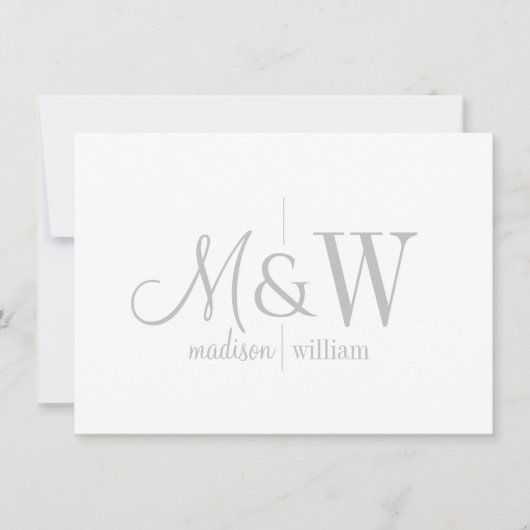 モノグラムミニマリストグレースクリプトとセリフのカップル ノートカード (正面)