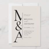 モノグラムミニマリストブラック&アイボリーモダンズ結婚 招待状 (正面)