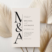 モノグラムミニマリストブラック&アイボリーモダンズ結婚 招待状