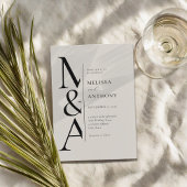 モノグラムミニマリストブラック&アイボリーモダンズ結婚 招待状