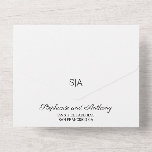 モノグラムミニマリスト白黒ハート結婚ズ オールインワン招待状 (裏面)