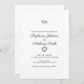 モノグラムミニマリスト白黒ハート結婚ズ 招待状 (正面/裏面)