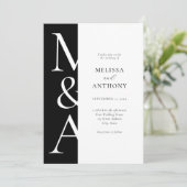 モノグラムミニマリスト白黒モダン結婚ズ 招待状 (スタンド正面)