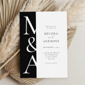 モノグラムミニマリスト白黒モダン結婚ズ 招待状