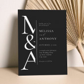 モノグラムミニマリスト白黒モダン結婚ズ 招待状