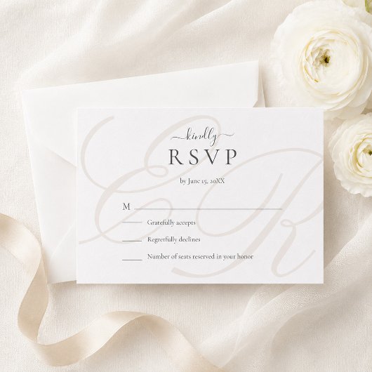 モノグラムミニマリスト結婚式RSVPカード 出欠カード