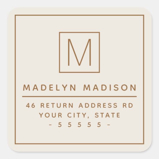モノグラムミニマルアイボリーカラー差出人住所 スクエアシール (正面)