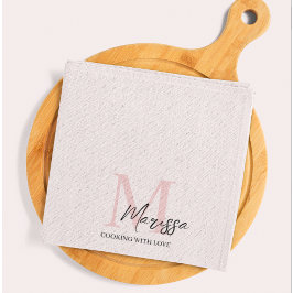 モノグラムミニマルイニシャル&ネームパステルピンク キッチンタオル