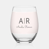 モノグラムミニマルイニシャル&ネームパステルピンク ステムなしワイングラス (正面)