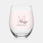 モノグラムミニマルイニシャル&ネームパステルピンク ステムなしワイングラス (裏面)