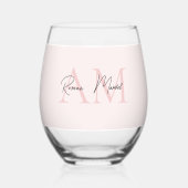 モノグラムミニマルイニシャル&ネームパステルピンク ステムなしワイングラス (正面)