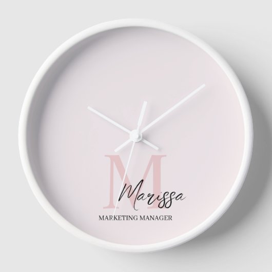 モノグラムミニマルイニシャル&ネームパステルピンク 壁時計 (正面)