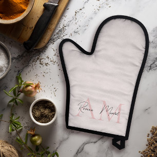 モノグラムミニマルイニシャル&ネームパステルピンク 鍋つかみ&鍋敷きセット