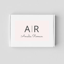 モノグラムミニマルイニシャル&ネームパステルピンク 長方形シール