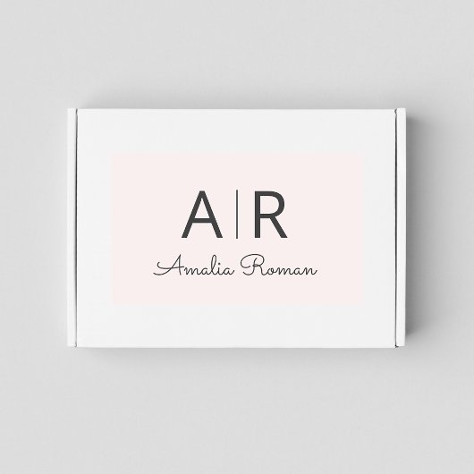 モノグラムミニマルイニシャル&ネームパステルピンク 長方形シール