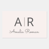 モノグラムミニマルイニシャル&ネームパステルピンク 長方形シール (正面)