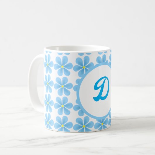 モノグラムミニマルエレガントブルー植物模様 コーヒーマグカップ (正面左)